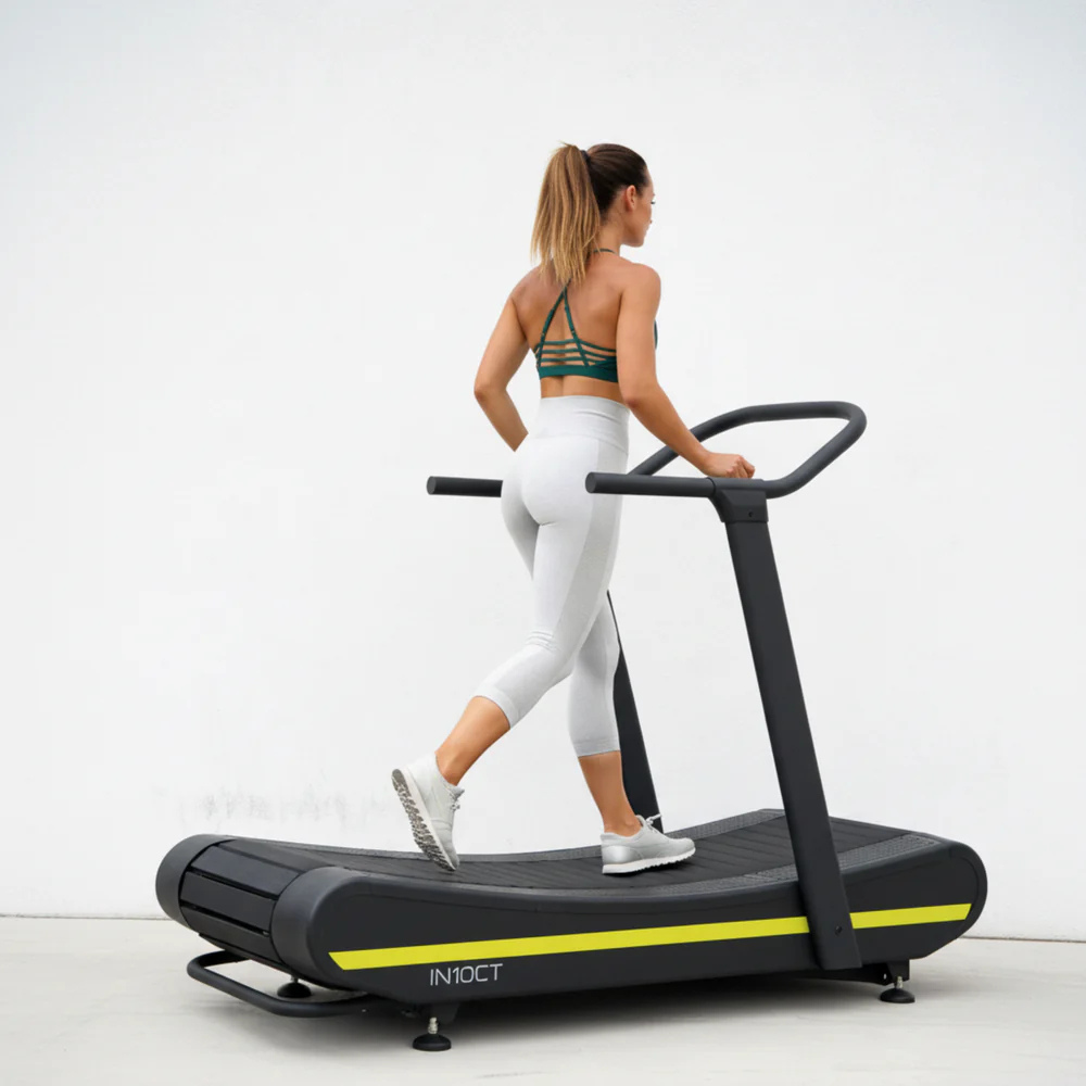 Manual Curved Exercise Treadmill, Black and Yellow